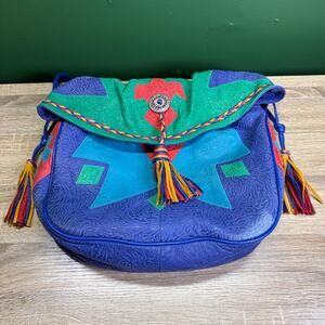 Southwest Patchwork Leather Boho Shoulder Bag Fiesta Crossbody Festival Purse